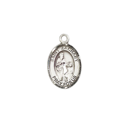 Small Sized Men's Pewter Saint St. Zachary Medal Pendant on 24 Inch Endless Rhodium Plated Heavy Curb Brass Chain, Catholic Religious Necklace - Made in USA- Deluxe Velvet Gift Box