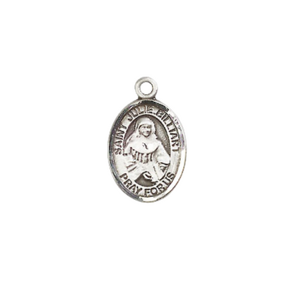 Small Sized Men's .925 Sterling Silver Saint St. Julie Billiart Medal Pendant on 24 Inch Endless Rhodium Plated Heavy Curb Brass Chain, Catholic Religious Necklace - Made in USA- Deluxe Velvet Gift Box