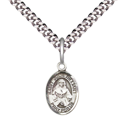 Small Sized Men's .925 Sterling Silver Saint St. Julie Billiart Medal Pendant on 24 Inch Endless Rhodium Plated Heavy Curb Brass Chain, Catholic Religious Necklace - Made in USA- Deluxe Velvet Gift Box