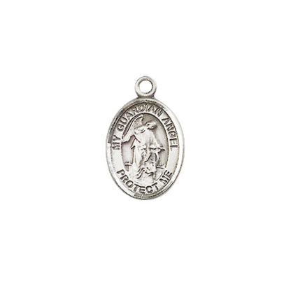 Small Sized Men's Pewter Guardian Angel Medal Pendant on 24 Inch Endless Rhodium Plated Heavy Curb Brass Chain, Catholic Religious Necklace - Made in USA- Deluxe Velvet Gift Box