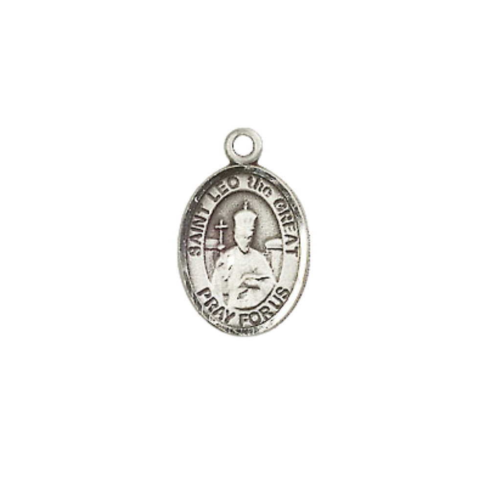Small Sized Men's .925 Sterling Silver Saint St. Leo the Great Medal Pendant on 24 Inch Endless Rhodium Plated Heavy Curb Brass Chain, Catholic Religious Necklace - Made in USA- Deluxe Velvet Gift Box
