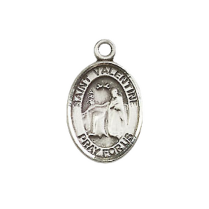 Small Sized Women's Pewter Saint St. Valentine of Rome Medal Pendant on 18 Inch Rhodium Plated Lite Curb Brass Chain with Lobster Claw Clasp, Catholic Religious Necklace - Made in USA- Velvet Gift Box