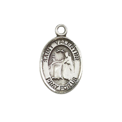 Small Sized Men's Pewter Saint St. Valentine of Rome Medal Pendant on 24 Inch Endless Rhodium Plated Heavy Curb Brass Chain, Catholic Religious Necklace - Made in USA- Deluxe Velvet Gift Box