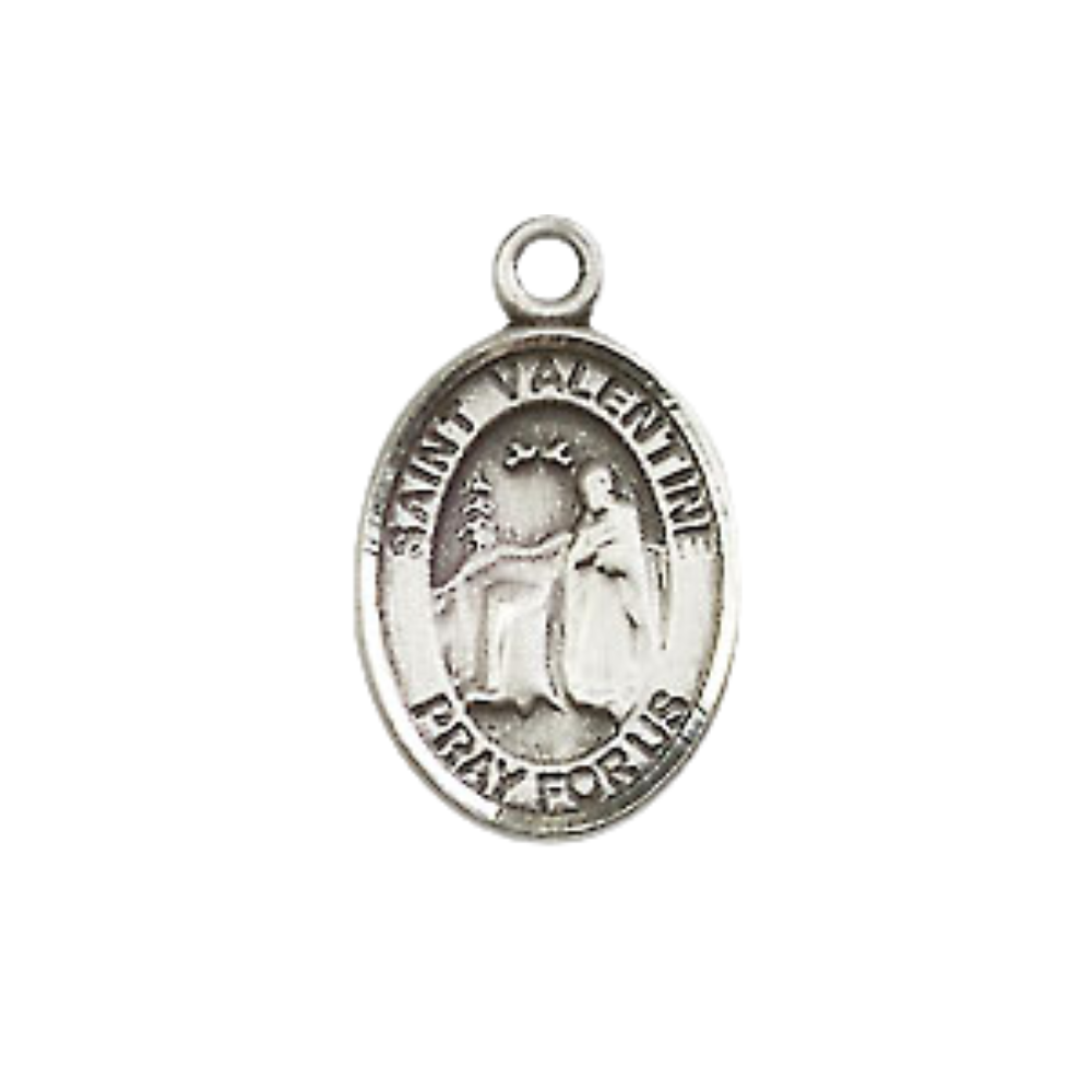 Small Sized Men's Pewter Saint St. Valentine of Rome Medal Pendant on 24 Inch Endless Rhodium Plated Heavy Curb Brass Chain, Catholic Religious Necklace - Made in USA- Deluxe Velvet Gift Box