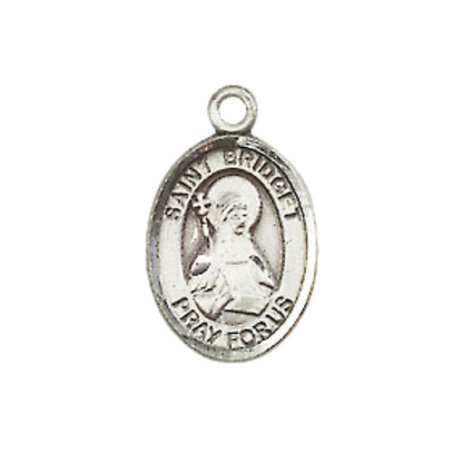 Small Sized Women's Pewter Saint St. Bridget of Sweden Medal Pendant on 18 Inch Rhodium Plated Lite Curb Brass Chain with Lobster Claw Clasp, Catholic Religious Necklace - Made in USA- Velvet Gift Box