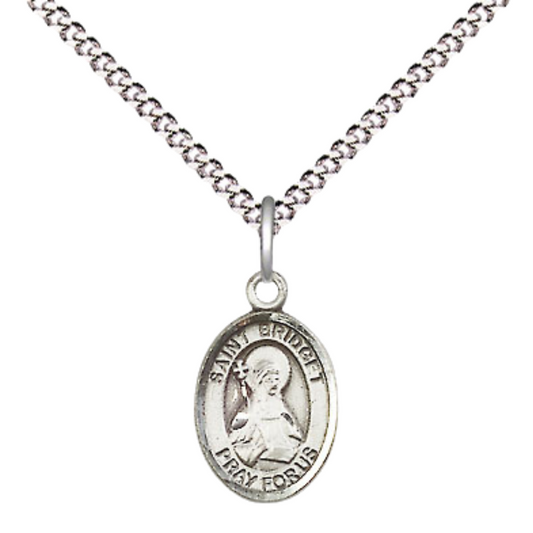 Small Sized Women's .925 Sterling Silver Saint St. Bridget of Sweden Medal Pendant on 18 Inch Rhodium Plated Lite Curb Brass Chain with Lobster Claw Clasp, Catholic Religious Necklace - Made in USA- Velvet Gift Box