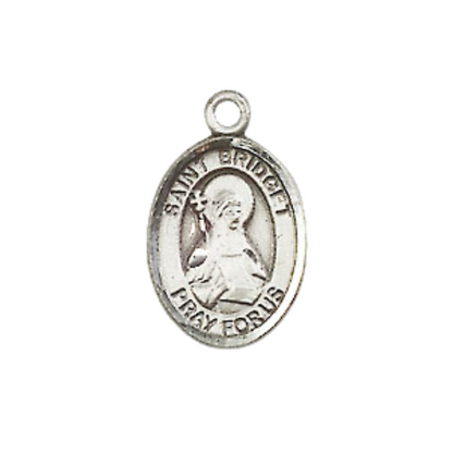 Small Sized Men's .925 Sterling Silver Saint St. Bridget of Sweden Medal Pendant on 24 Inch Endless Rhodium Plated Heavy Curb Brass Chain, Catholic Religious Necklace - Made in USA- Deluxe Velvet Gift Box