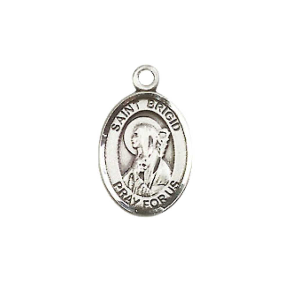 Small Sized Men's Pewter Saint St. Brigid of Ireland Medal Pendant on 24 Inch Endless Rhodium Plated Heavy Curb Brass Chain, Catholic Religious Necklace - Made in USA- Deluxe Velvet Gift Box