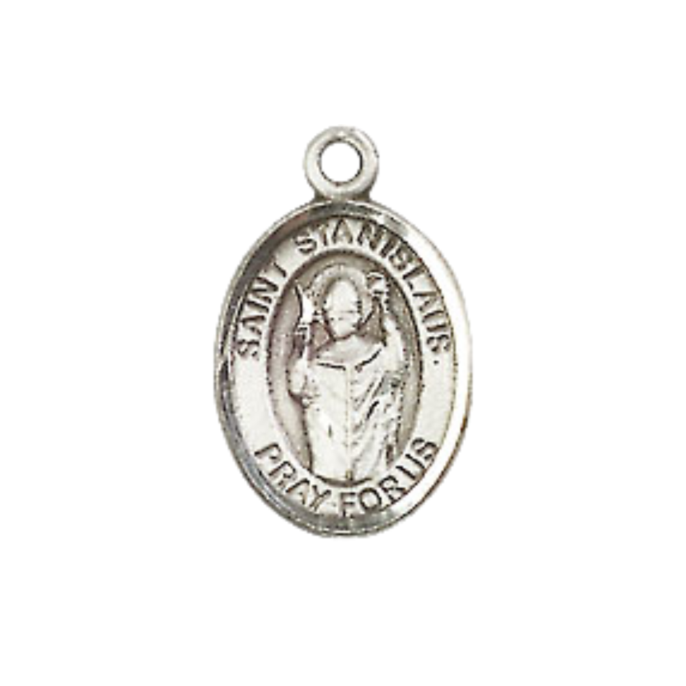 Small Sized Women's .925 Sterling Silver Saint St.anislaus Medal Pendant on 18 Inch Rhodium Plated Lite Curb Brass Chain with Lobster Claw Clasp, Catholic Religious Necklace - Made in USA- Velvet Gift Box