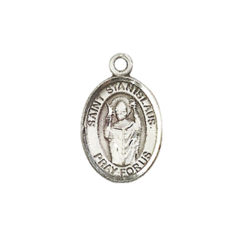 Small Sized Men's .925 Sterling Silver Saint St. anislaus Medal Pendant on 24 Inch Endless Rhodium Plated Heavy Curb Brass Chain, Catholic Religious Necklace - Made in USA- Deluxe Velvet Gift Box