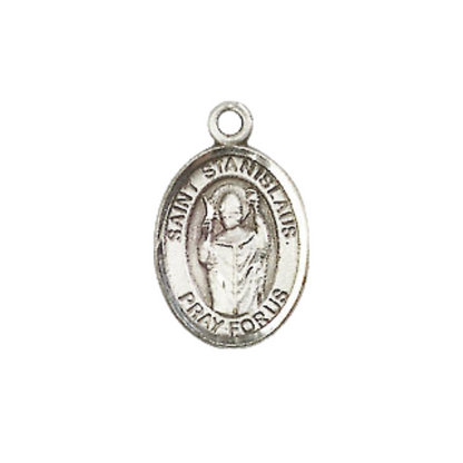 Small Sized Men's .925 Sterling Silver Saint St. anislaus Medal Pendant on 24 Inch Endless Rhodium Plated Heavy Curb Brass Chain, Catholic Religious Necklace - Made in USA- Deluxe Velvet Gift Box