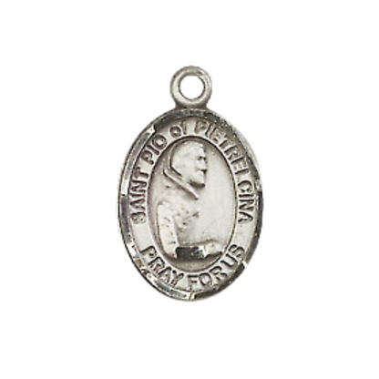 Small Sized Women's Pewter Saint Pio of Pietrelcina Medal Pendant on 18 Inch Rhodium Plated Lite Curb Brass Chain with Lobster Claw Clasp, Catholic Religious Necklace - Made in USA- Velvet Gift Box