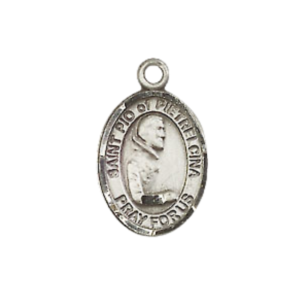 Small Sized Men's .925 Sterling Silver Saint St. Pio of Pietrelcina Medal Pendant on 24 Inch Endless Rhodium Plated Heavy Curb Brass Chain, Catholic Religious Necklace - Made in USA- Deluxe Velvet Gift Box
