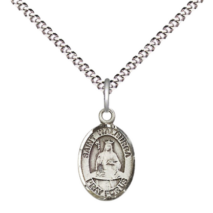 Small Sized Women's Pewter Saint St. Walburga Medal Pendant on 18 Inch Rhodium Plated Lite Curb Brass Chain with Lobster Claw Clasp, Catholic Religious Necklace - Made in USA- Velvet Gift Box