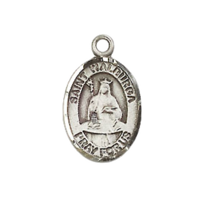 Small Sized Women's Pewter Saint St. Walburga Medal Pendant on 18 Inch Rhodium Plated Lite Curb Brass Chain with Lobster Claw Clasp, Catholic Religious Necklace - Made in USA- Velvet Gift Box