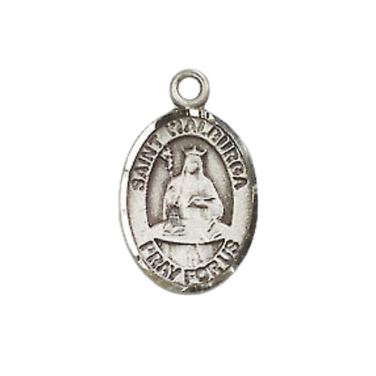 Small Sized Men's .925 Sterling Silver Saint St. Walburga Medal Pendant on 24 Inch Endless Rhodium Plated Heavy Curb Brass Chain, Catholic Religious Necklace - Made in USA- Deluxe Velvet Gift Box