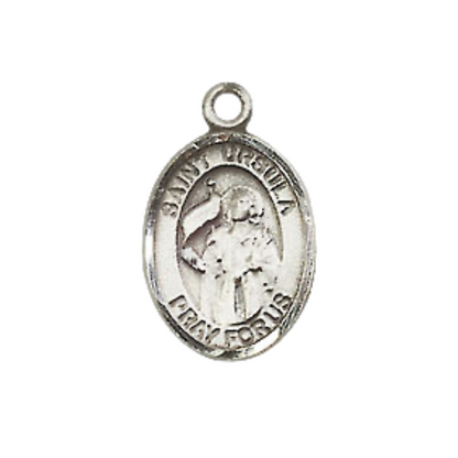 Small Sized Women's Pewter Saint St. Ursula Medal Pendant on 18 Inch Rhodium Plated Lite Curb Brass Chain with Lobster Claw Clasp, Catholic Religious Necklace - Made in USA- Velvet Gift Box