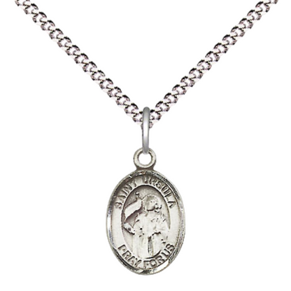 Small Sized Women's Pewter Saint St. Ursula Medal Pendant on 18 Inch Rhodium Plated Lite Curb Brass Chain with Lobster Claw Clasp, Catholic Religious Necklace - Made in USA- Velvet Gift Box