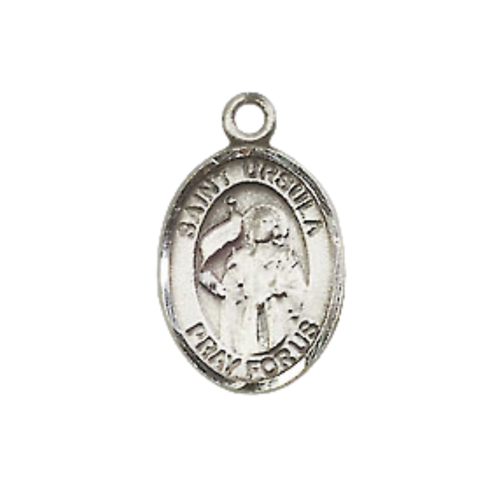 Small Sized Men's .925 Sterling Silver Saint St. Ursula Medal Pendant on 24 Inch Endless Rhodium Plated Heavy Curb Brass Chain, Catholic Religious Necklace - Made in USA- Deluxe Velvet Gift Box