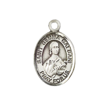 Small Sized Women's Pewter Saint St. Gemma Galgani Medal Pendant on 18 Inch Rhodium Plated Lite Curb Brass Chain with Lobster Claw Clasp, Catholic Religious Necklace - Made in USA- Velvet Gift Box