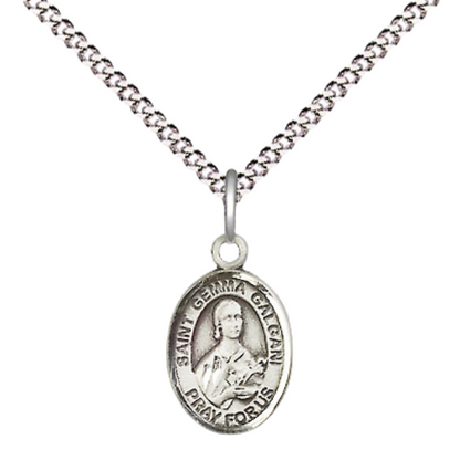 Small Sized Women's .925 Sterling Silver Saint Gemma Galgani Medal Pendant on 18 Inch Rhodium Plated Lite Curb Brass Chain with Lobster Claw Clasp, Catholic Religious Necklace - Made in USA- Velvet Gift Box