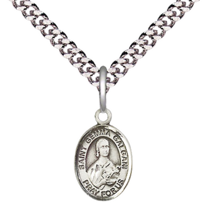 Small Sized Men's .925 Sterling Silver Saint St. Gemma Galgani Medal Pendant on 24 Inch Endless Rhodium Plated Heavy Curb Brass Chain, Catholic Religious Necklace - Made in USA- Deluxe Velvet Gift Box