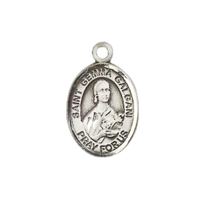 Small Sized Men's Pewter Saint St. Gemma Galgani Medal Pendant on 24 Inch Endless Rhodium Plated Heavy Curb Brass Chain, Catholic Religious Necklace - Made in USA- Deluxe Velvet Gift Box