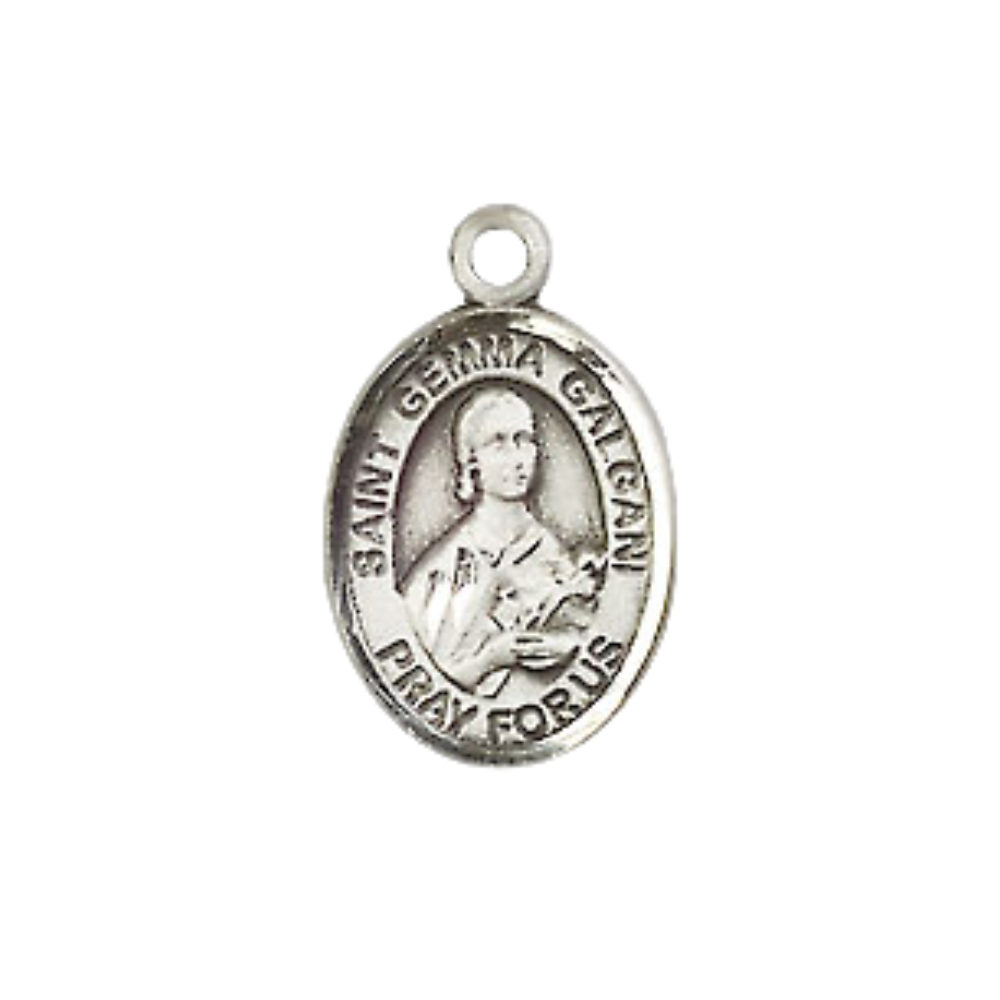 Small Sized Men's .925 Sterling Silver Saint St. Gemma Galgani Medal Pendant on 24 Inch Endless Rhodium Plated Heavy Curb Brass Chain, Catholic Religious Necklace - Made in USA- Deluxe Velvet Gift Box