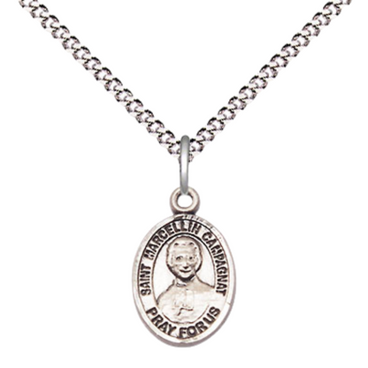 Small Sized Women's .925 Sterling Silver Saint St. Marcellin Champagnat Medal Pendant on 18 Inch Rhodium Plated Lite Curb Brass Chain w/ Lobster Claw Clasp, Catholic Religious Necklace - Made in USA- Velvet Gift Box