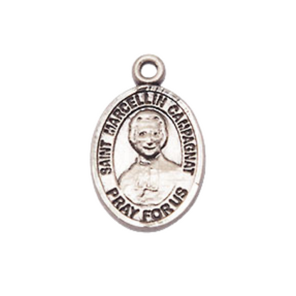 Small Sized Men's Pewter Saint St. Marcellin Champagnat Medal Pendant on 24 Inch Endless Rhodium Plated Heavy Curb Brass Chain, Catholic Religious Necklace - Made in USA- Deluxe Velvet Gift Box