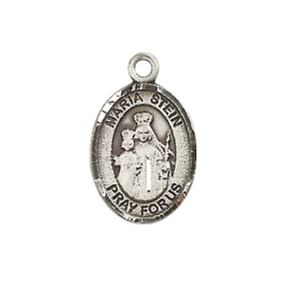 Small Sized Men's .925 Sterling Silver Maria Stein Medal Pendant on 24 Inch Endless Rhodium Plated Heavy Curb Brass Chain, Catholic Religious Necklace - Made in USA- Deluxe Velvet Gift Box