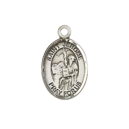 Small Sized Men's Pewter Saint St. Jerome Medal Pendant on 24 Inch Endless Rhodium Plated Heavy Curb Brass Chain, Catholic Religious Necklace - Made in USA- Deluxe Velvet Gift Box