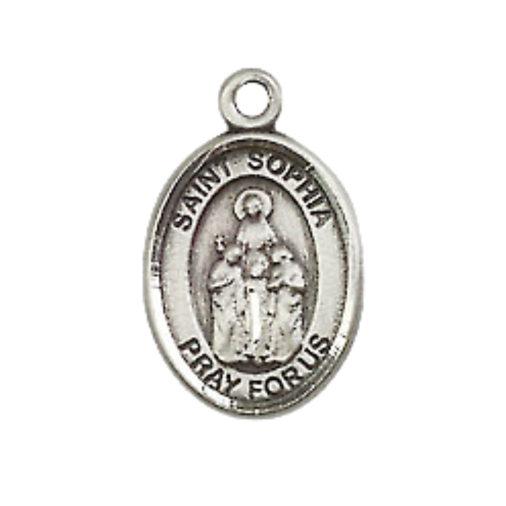 Small Sized Women's .925 Sterling Silver Saint St. Sophia Medal Pendant on 18 Inch Rhodium Plated Lite Curb Brass Chain with Lobster Claw Clasp, Catholic Religious Necklace - Made in USA- Velvet Gift Box