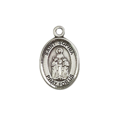 Small Sized Men's Pewter Saint St. Sophia Medal Pendant on 24 Inch Endless Rhodium Plated Heavy Curb Brass Chain, Catholic Religious Necklace - Made in USA- Deluxe Velvet Gift Box