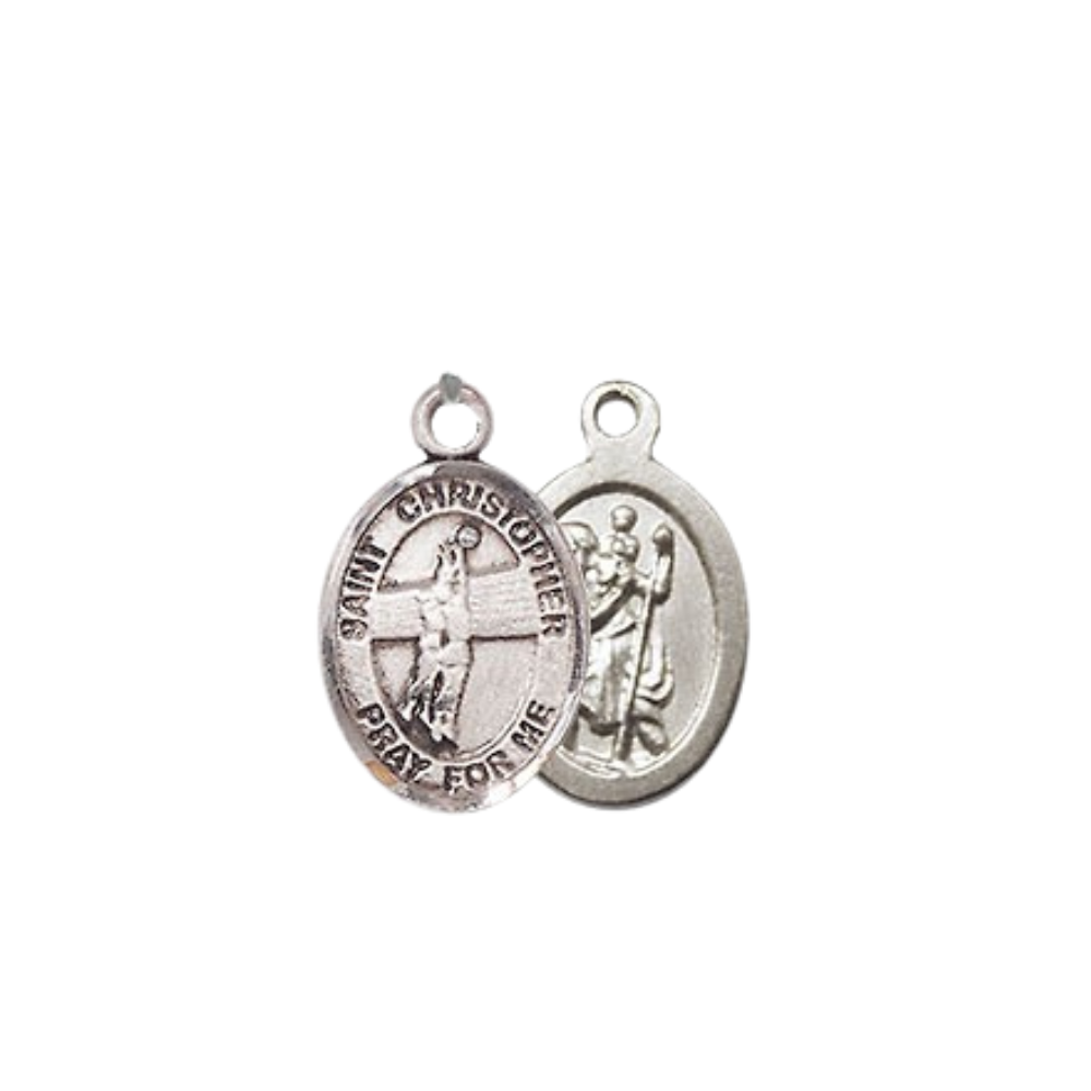 Small Sized Women's Pewter Saint St. Christopher Volleyball Medal Pendant on 18 Inch Rhodium Plated Lite Curb Brass Chain with Lobster Claw Clasp, Catholic Religious Necklace - Made in USA- Velvet Gift Box