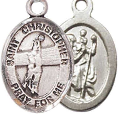 Small Sized Men's Pewter Saint St. Christopher Volleyball Medal Pendant on 24 Inch Endless Rhodium Plated Heavy Curb Brass Chain, Catholic Religious Necklace - Made in USA- Deluxe Velvet Gift Box
