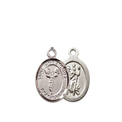 Small Sized Women's Pewter Saint Christopher Cheerleading Medal Pendant on 18 Inch Rhodium Plated Lite Curb Brass Chain with Lobster Claw Clasp, Catholic Religious Necklace - Made in USA- Velvet Gift Box