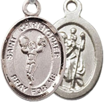 Small Sized Men's .925 Sterling Silver Saint St. Christopher Cheerleading Medal Pendant on 24 Inch Endless Rhodium Plated Heavy Curb Brass Chain, Catholic Religious Necklace - Made in USA- Deluxe Velvet Gift Box