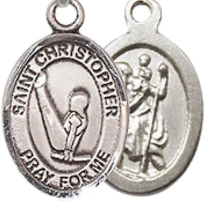 Small Sized Men's Pewter Saint St. Christopher Gymnastics Medal Pendant on 24 Inch Endless Rhodium Plated Heavy Curb Brass Chain, Catholic Religious Necklace - Made in USA- Deluxe Velvet Gift Box