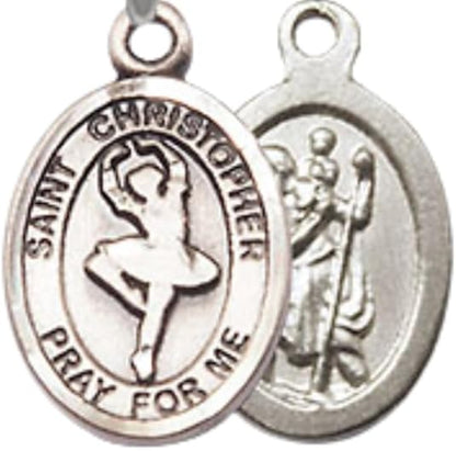 Small Sized Men's .925 Sterling Silver Saint St. Christopher Dance Medal Pendant on 24 Inch Endless Rhodium Plated Heavy Curb Brass Chain, Catholic Religious Necklace - Made in USA- Deluxe Velvet Gift Box