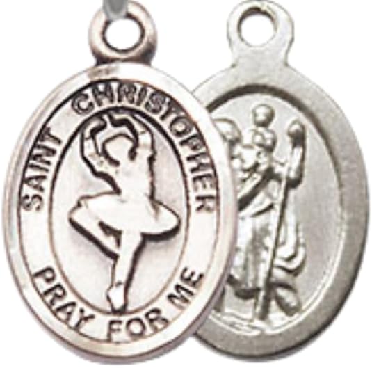 Small Sized Men's Pewter Saint St. Christopher Dance Medal Pendant on 24 Inch Endless Rhodium Plated Heavy Curb Brass Chain, Catholic Religious Necklace - Made in USA- Deluxe Velvet Gift Box