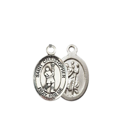 Small Sized Women's Pewter Saint St. Christopher Lacrosse Medal Pendant on 18 Inch Rhodium Plated Lite Curb Brass Chain with Lobster Claw Clasp, Catholic Religious Necklace - Made in USA- Velvet Gift Box