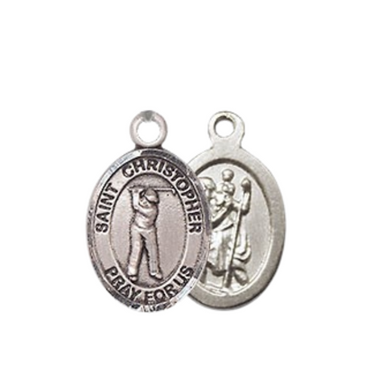 Small Sized Women's Pewter Saint Christopher Golf Medal Pendant on 18 Inch Rhodium Plated Lite Curb Brass Chain with Lobster Claw Clasp, Catholic Religious Necklace - Made in USA- Velvet Gift Box