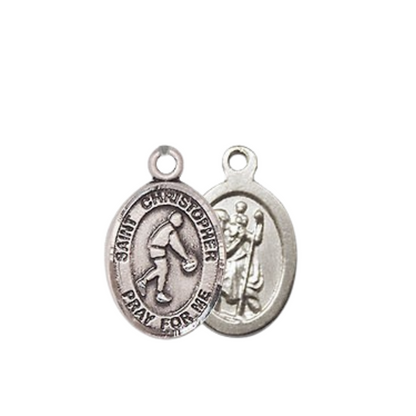 Small Sized Women's Pewter Saint Christopher Basketball Medal Pendant on 18 Inch Rhodium Plated Lite Curb Brass Chain with Lobster Claw Clasp, Catholic Religious Necklace - Made in USA- Velvet Gift Box