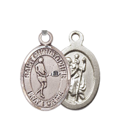 Small Sized Women's Pewter Saint St. Christopher Tennis Medal Pendant on 18 Inch Rhodium Plated Lite Curb Brass Chain with Lobster Claw Clasp, Catholic Religious Necklace - Made in USA- Velvet Gift Box