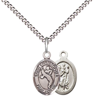 Small Sized Women's Pewter Saint St. Christopher Martial Arts Medal Pendant on 18 Inch Rhodium Plated Lite Curb Brass Chain with Lobster Claw Clasp, Catholic Religious Necklace - Made in USA- Velvet Gift Box