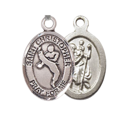 Small Sized Men's Pewter Saint St. Christopher Martial Arts Medal Pendant on 24 Inch Endless Rhodium Plated Heavy Curb Brass Chain, Catholic Religious Necklace - Made in USA- Deluxe Velvet Gift Box