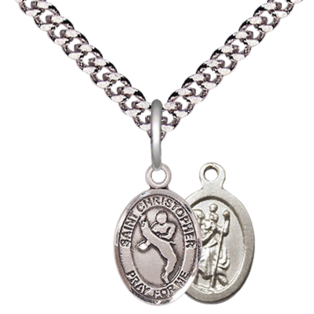 Small Sized Men's .925 Sterling Silver Saint St. Christopher Martial Arts Medal Pendant on 24 Inch Endless Rhodium Plated Heavy Curb Brass Chain, Catholic Religious Necklace - Made in USA- Deluxe Velvet Gift Box