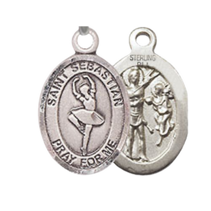 Small Sized Men's .925 Sterling Silver Saint St. Sebastian Dance Medal Pendant on 24 Inch Endless Rhodium Plated Heavy Curb Brass Chain, Catholic Religious Necklace - Made in USA- Deluxe Velvet Gift Box