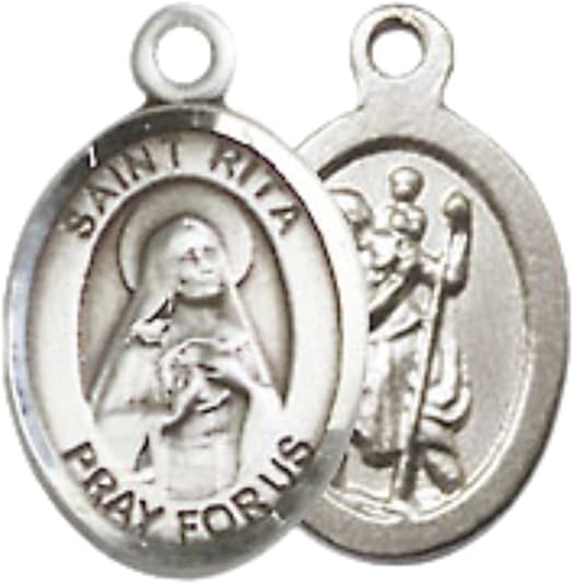 Small Sized Men's Pewter Saint St. Rita Baseball Medal Pendant on 24 Inch Endless Rhodium Plated Heavy Curb Brass Chain, Catholic Religious Necklace - Made in USA- Deluxe Velvet Gift Box